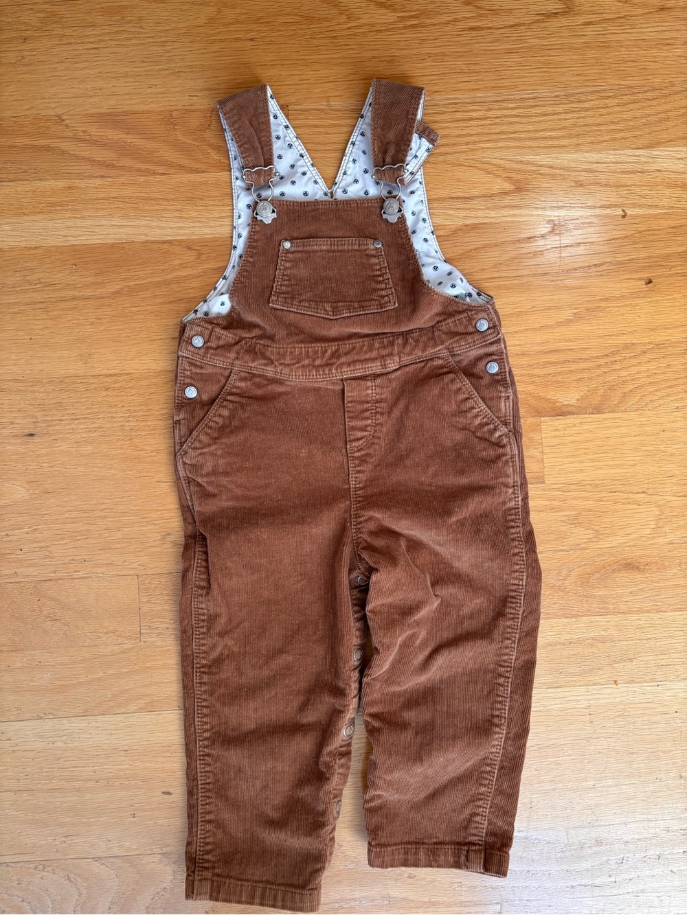 Petit Bateau Brown Corduroy Kids Overalls with Printed Lining